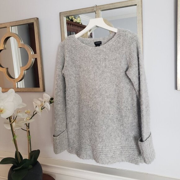 CLUB MONACO Matalin Alpaca Wool Wide Scoop Neck Grey Chunky Sweater Tunic Medium - Picture 3 of 14